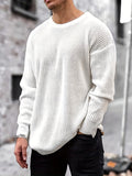 Knitted Sweater, Men's Casual Warm Mid Stretch Round Neck Pullover Sweater For Fall Winter