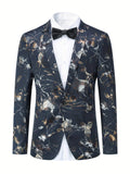 Jacquard Weave One Button Blazer, Men's Casual Flap Pocket Suit Jacket For Business Banquet Party Dinner