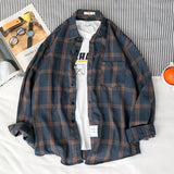 90s fashion men Shirt Men's Hong Kong Style Casual Long-Sleeved Plaid Shirt Trendy Spring and Autumn New