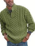 Match Knitted Cable Sweater, Men's Casual Warm Middle Stretch Stand Collar Pullover Sweater For Fall Winter