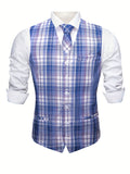 Joior Chic Plaid Dress Waistcoat, Men's Retro Single Breasted V Neck Smart Suit Vest For Business Banquet Wedding