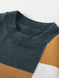 Joior All Match Knitted Color Block Sweater, Men's Casual Warm Mid Stretch Crew Neck Pullover Sweater For Men Fall Winter