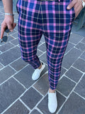 Joior Chic Plaid Slacks, Men's Casual Vintage Style Slightly Stretch Dress Pants