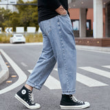 guys fits Plus Size Men's Casual Cropped Jeans Loose Harem Straight Pants Wide Leg Drop Feeling plus Size Daddy Pants