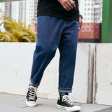 guys fits Plus Size Men's Casual Cropped Jeans Loose Harem Straight Pants Wide Leg Drop Feeling plus Size Daddy Pants