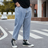 guys fits Plus Size Men's Casual Cropped Jeans Loose Harem Straight Pants Wide Leg Drop Feeling plus Size Daddy Pants