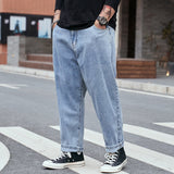 guys fits Plus Size Men's Casual Cropped Jeans Loose Harem Straight Pants Wide Leg Drop Feeling plus Size Daddy Pants