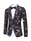 Joior Jacquard Weave One Button Blazer, Men's Casual Flap Pocket Suit Jacket For Business Banquet Party Dinner