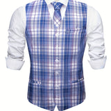 Joior Chic Plaid Dress Waistcoat, Men's Retro Single Breasted V Neck Smart Suit Vest For Business Banquet Wedding