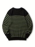 All Match Knitted Striped Sweater, Men's Casual Warm Slightly Stretch Crew Neck Pullover Sweater For Fall Winter