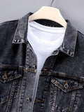 Joior Classic Design Denim Jacket, Men's Casual Street Style Lapel Button Up Contrast Stitching Denim Jackets For Spring Fall