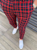 Joior Chic Plaid Slacks, Men's Casual Vintage Style Slightly Stretch Dress Pants