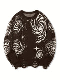 Joior All Match Knitted Galaxy Pattern Sweater, Men's Casual Warm Slightly Stretch Crew Neck Pullover Sweater For Fall Winter