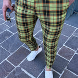 Joior Chic Plaid Slacks, Men's Casual Vintage Style Slightly Stretch Dress Pants