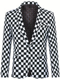 Joior Checkerboard Pattern One Button Blazer, Men's Casual Flap Pocket Lapel Sports Coat For Business Banquet Party Dinner