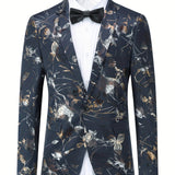 Joior Jacquard Weave One Button Blazer, Men's Casual Flap Pocket Suit Jacket For Business Banquet Party Dinner