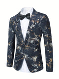 Joior Jacquard Weave One Button Blazer, Men's Casual Flap Pocket Suit Jacket For Business Banquet Party Dinner