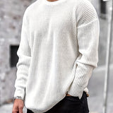 Joior All Match Knitted Sweater, Men's Casual Warm Mid Stretch Round Neck Pullover Sweater For Fall Winter