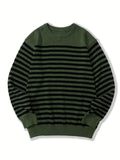 Joior All Match Knitted Striped Sweater, Men's Casual Warm Slightly Stretch Crew Neck Pullover Sweater For Fall Winter