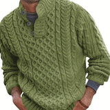 Joior 2All Match Knitted Cable Sweater, Men's Casual Warm Middle Stretch Stand Collar Pullover Sweater For Fall Winter