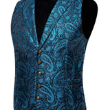 Joior Elegant Paisley Pattern Dress Waistcoat, Men's Retro Single Breasted V Neck Smart Suit Vest For Dinner Wedding Banquet