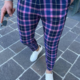 Joior Chic Plaid Slacks, Men's Casual Vintage Style Slightly Stretch Dress Pants