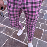 Joior Chic Plaid Slacks, Men's Casual Vintage Style Slightly Stretch Dress Pants