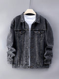  Classic Design Denim Jacket, Men's Casual Street Style Lapel Button Up Contrast Stitching Denim Jackets For Spring Fall