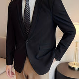 Joior Elegant One Button Blazer, Men's Semi-formal Flap Pocket Suit Jacket For Banquet Business