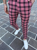 Joior Chic Plaid Slacks, Men's Casual Vintage Style Slightly Stretch Dress Pants