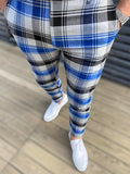 Chic Plaid Slacks, Men's Casual Vintage Style Slightly Stretch Dress Pants