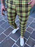 Joior Chic Plaid Slacks, Men's Casual Vintage Style Slightly Stretch Dress Pants