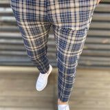 Joior Chic Plaid Slacks, Men's Casual Vintage Style Slightly Stretch Dress Pants