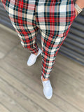 Joior Chic Plaid Slacks, Men's Casual Vintage Style Slightly Stretch Dress Pants