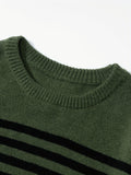 Joior All Match Knitted Striped Sweater, Men's Casual Warm Slightly Stretch Crew Neck Pullover Sweater For Fall Winter