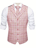 Joior Chic Plaid Dress Waistcoat, Men's Retro Single Breasted V Neck Smart Suit Vest For Business Banquet Wedding