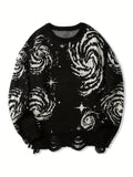 Joior All Match Knitted Galaxy Pattern Sweater, Men's Casual Warm Slightly Stretch Crew Neck Pullover Sweater For Fall Winter