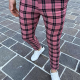 Joior Chic Plaid Slacks, Men's Casual Vintage Style Slightly Stretch Dress Pants