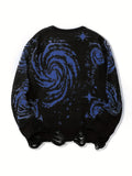 Joior All Match Knitted Galaxy Pattern Sweater, Men's Casual Warm Slightly Stretch Crew Neck Pullover Sweater For Fall Winter