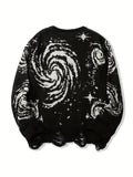 Joior All Match Knitted Galaxy Pattern Sweater, Men's Casual Warm Slightly Stretch Crew Neck Pullover Sweater For Fall Winter