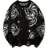 Joior All Match Knitted Galaxy Pattern Sweater, Men's Casual Warm Slightly Stretch Crew Neck Pullover Sweater For Fall Winter