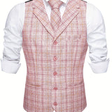 Joior Chic Plaid Dress Waistcoat, Men's Retro Single Breasted V Neck Smart Suit Vest For Business Banquet Wedding