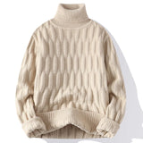 Autumn Winter Men's Turtleneck Sweaters Fashion Jacquard Knitted Pullovers Men Casual Knitting Solid Color Turtleneck Sweater