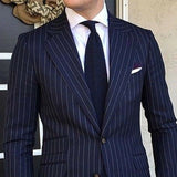 Joior 2 Piece Pinstripe Men's Suit Slim Fit for Formal Wedding Tuxedo Notched Lapel Navy Blue Striped Business Groom Male Fashion