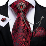 Joior Fashion Green Dot Red 8cm Men's Silk Tie Business Wedding Party Necktie Handkerchief Brooch Cufflinks Set Men's Gift Tie DiBanGu