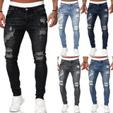 Joior Street Style Ripped Skinny Jeans Men Vintage Wash Solid Denim Trouser Mens Casual Slim Fit Pencil Denim Pants