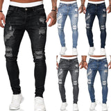 Joior Fashion Street Style Ripped Skinny Jeans Men Vintage Wash Solid Denim Trouser Mens Casual Slim Fit Pencil Denim Pants