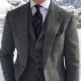 Joior Gray Wool Tweed Winter Men Suit's For Wedding Formal Groom Tuxedo Herringbone Male Fashion 3 Piece (Jacket +Vest +Pants+Tie)