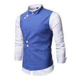 Joior Black Stand Collar Mens Dress Vest Fashion Chic Slim Fit Sleeveless Vest Waistcoat Male Formal Business Dress Vests Gilet Homme