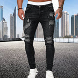 Joior Street Style Ripped Skinny Jeans Men Vintage Wash Solid Denim Trouser Mens Casual Slim Fit Pencil Denim Pants